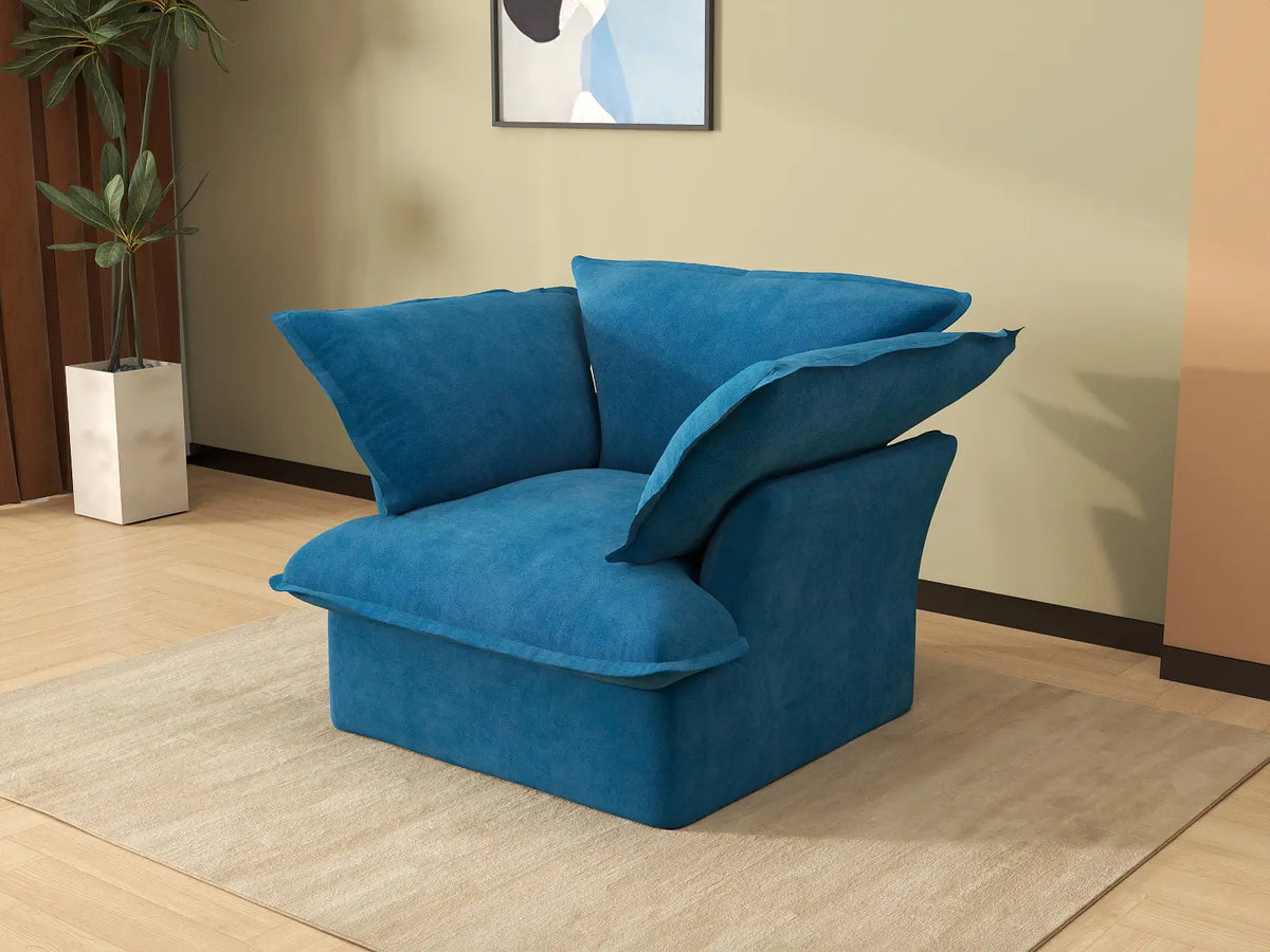 Deluxe Cloud Blue 1-Seater Sofa | 1-Piece, Velvet Fabric, Washable Covers