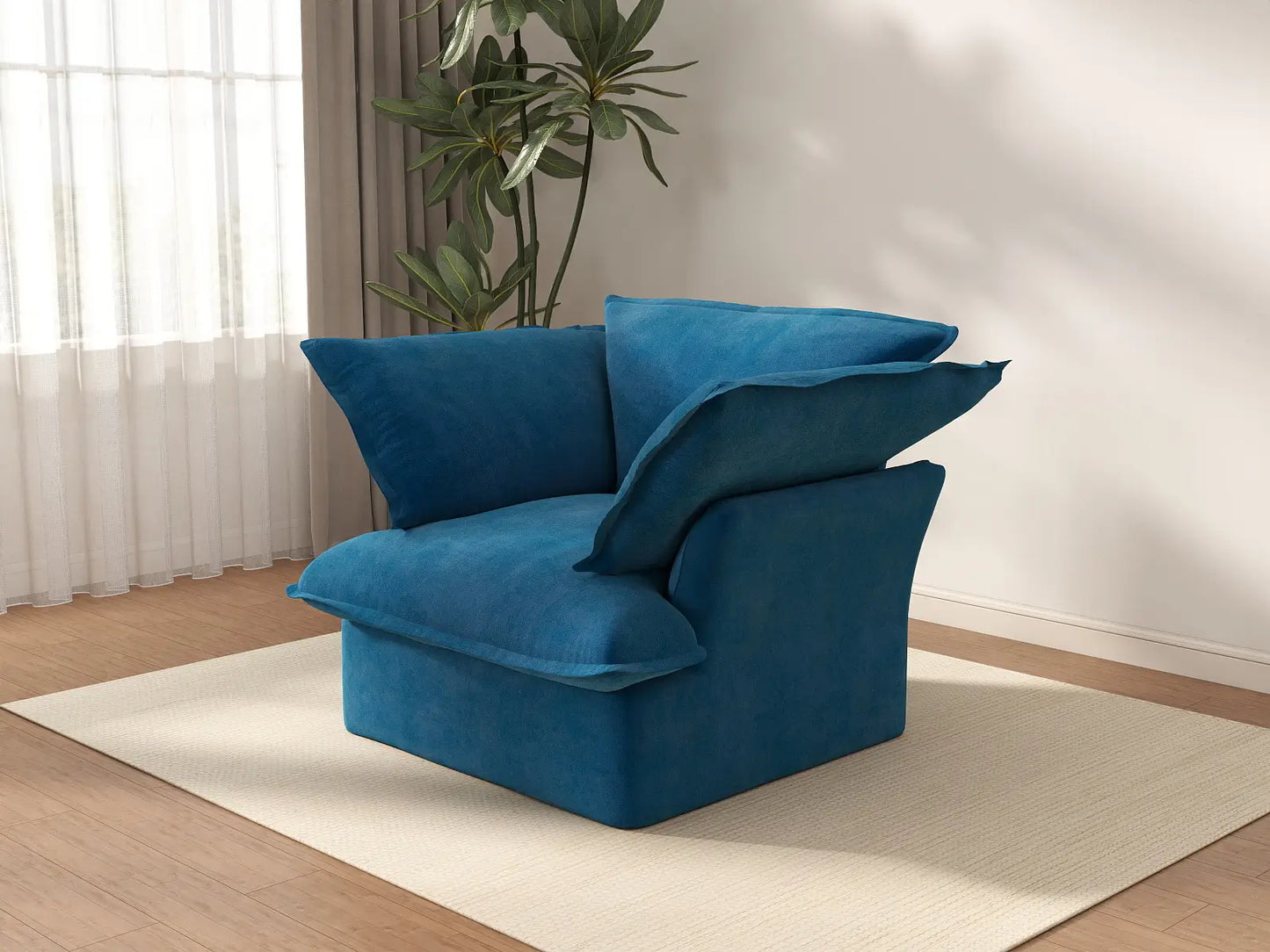Deluxe Cloud Blue 1-Seater Sofa | 1-Piece, Velvet Fabric, Washable Covers
