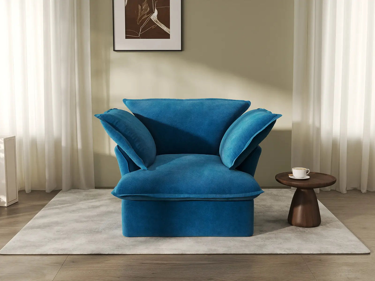 Deluxe Cloud Blue 1-Seater Sofa | 1-Piece, Velvet Fabric, Washable Covers