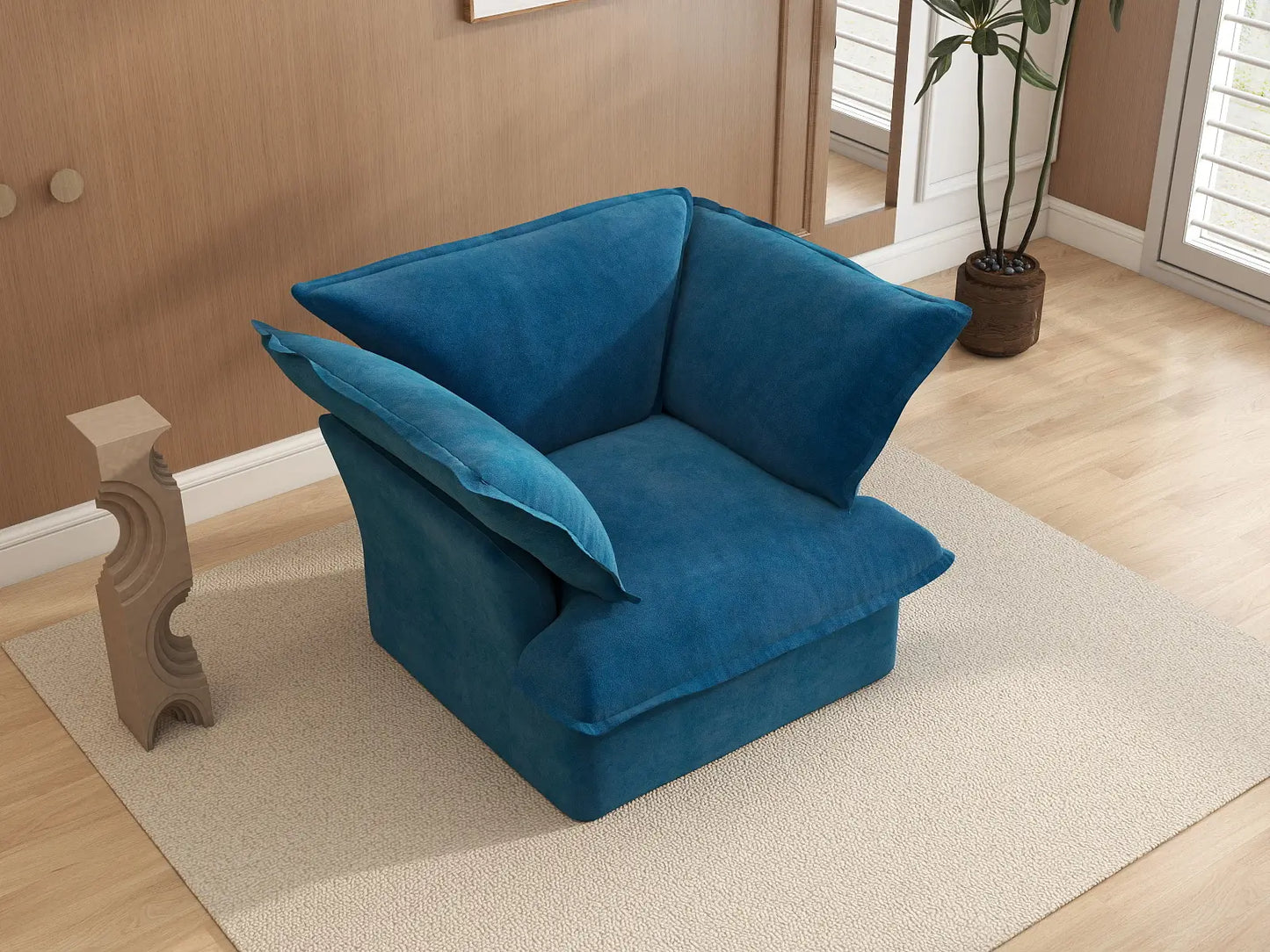 Deluxe Cloud Blue 1-Seater Sofa | 1-Piece, Velvet Fabric, Washable Covers