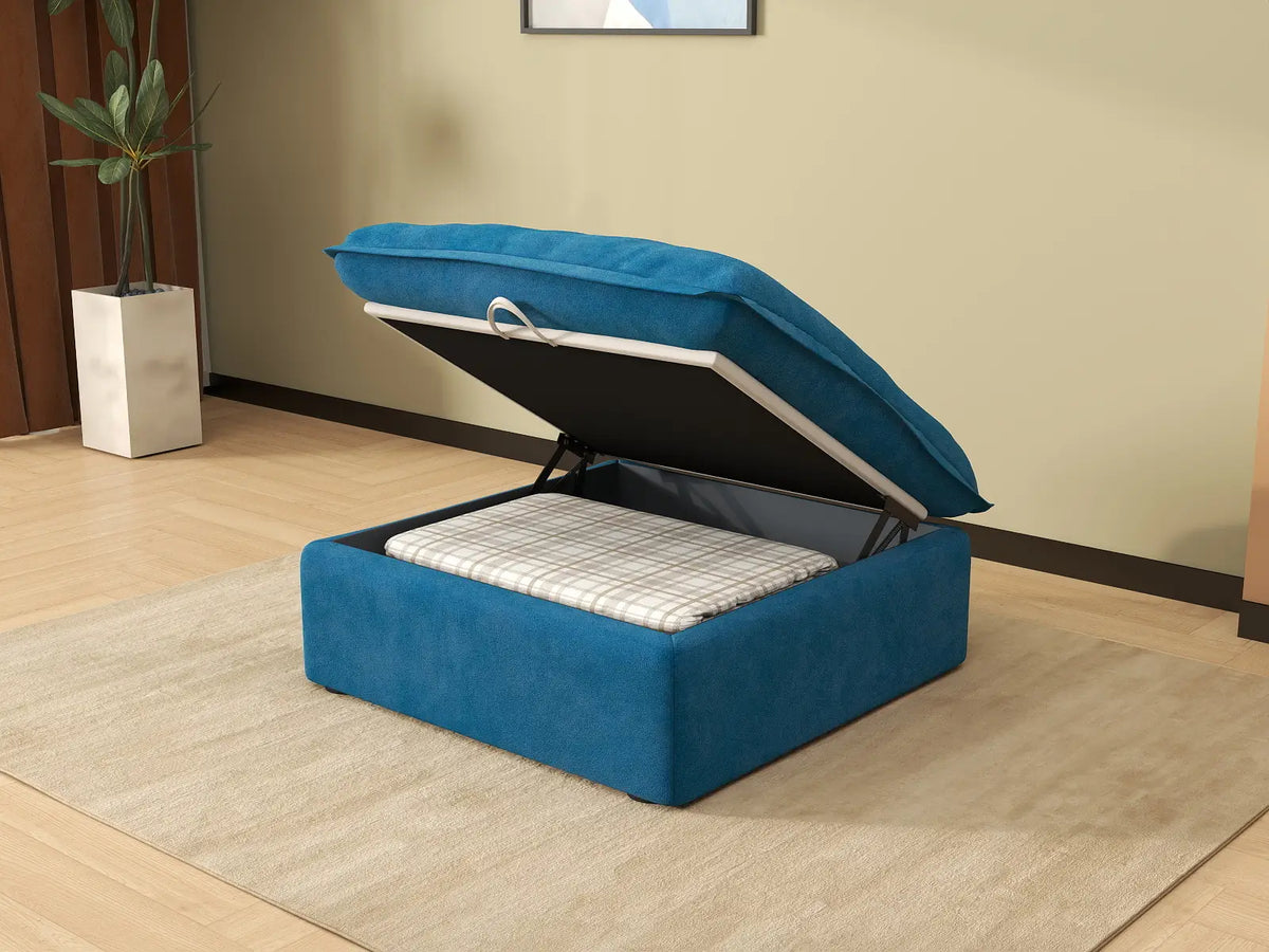Deluxe Cloud Blue 1-Seater Storage Ottoman | 1-Piece (includes 1 ottoman), Velvet Fabric, Washable Covers