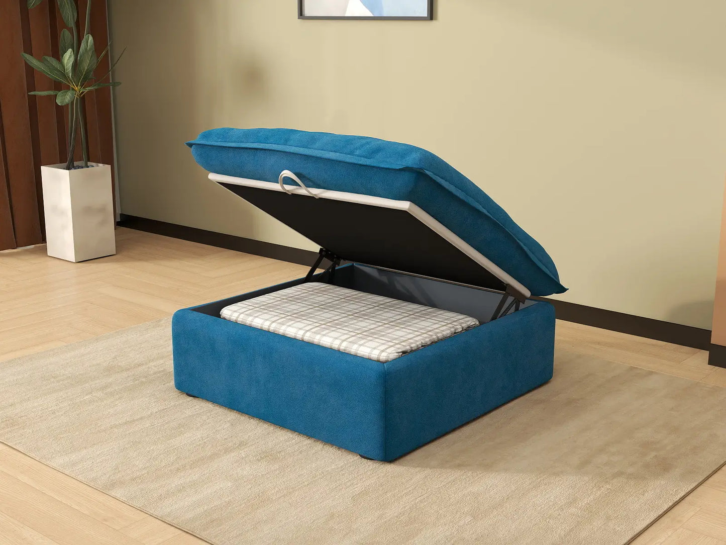 Deluxe Cloud Blue 1-Seater Storage Ottoman | 1-Piece (includes 1 ottoman), Velvet Fabric, Washable Covers