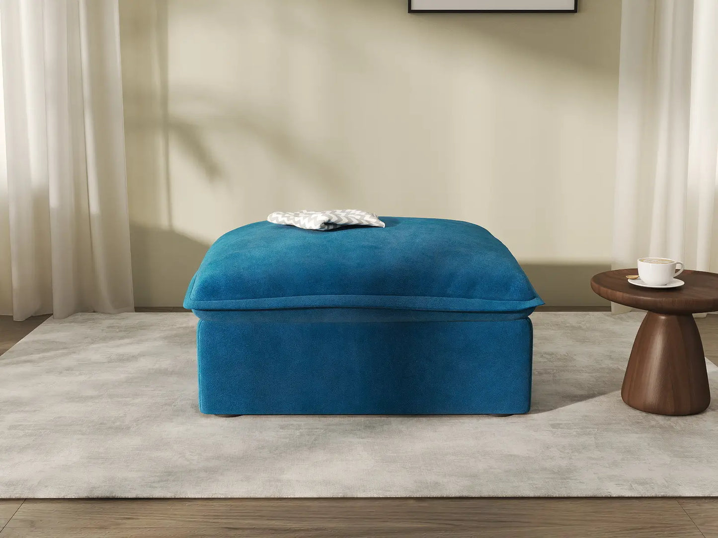Deluxe Cloud Blue 1-Seater Storage Ottoman | 1-Piece (includes 1 ottoman), Velvet Fabric, Washable Covers