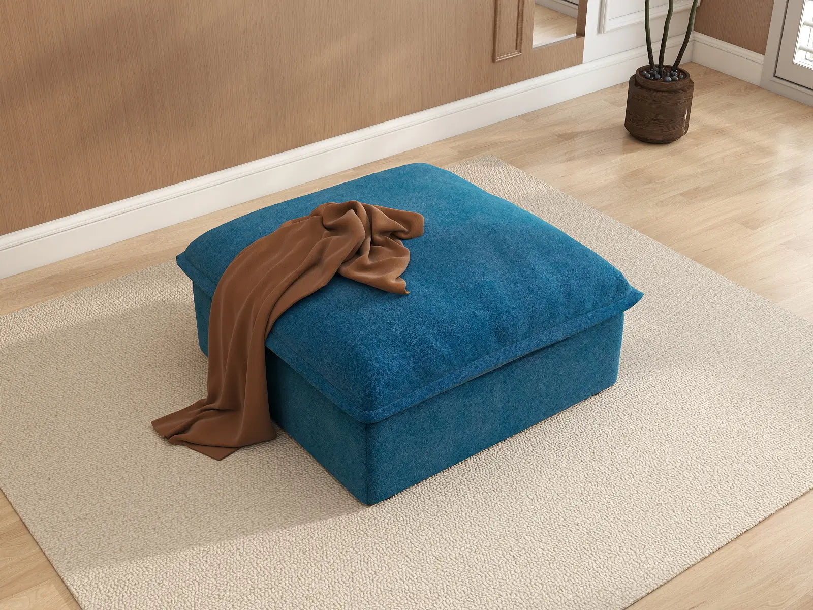 Puf de almacenamiento individual Deluxe Cloud Blue | 1 pieza (incluye 1 puf), tela de terciopelo, fundas lavables