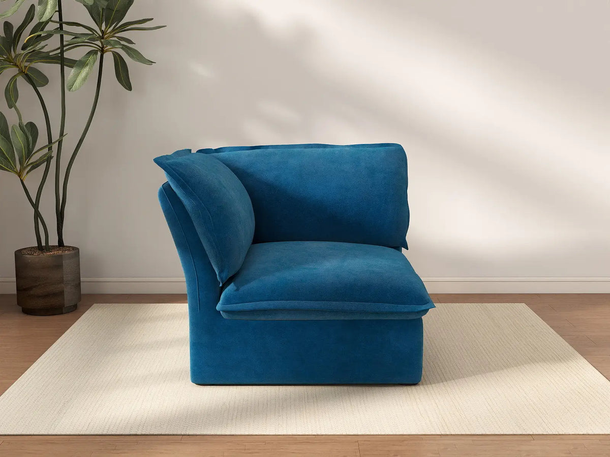 Deluxe Cloud Blue 1-Seater Velvet Single Sofa | 1-Piece, Washable Covers