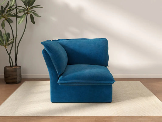 Sofá Individual de Terciopelo Azul Nube de Lujo de 1 Plaza | 1 Pieza, Fundas Lavables