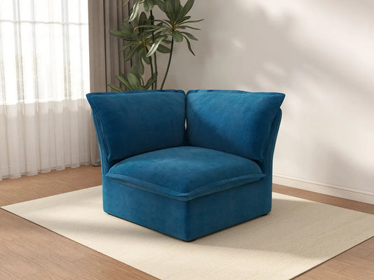 Sofá Individual de Terciopelo Azul Nube de Lujo de 1 Plaza | 1 Pieza, Fundas Lavables