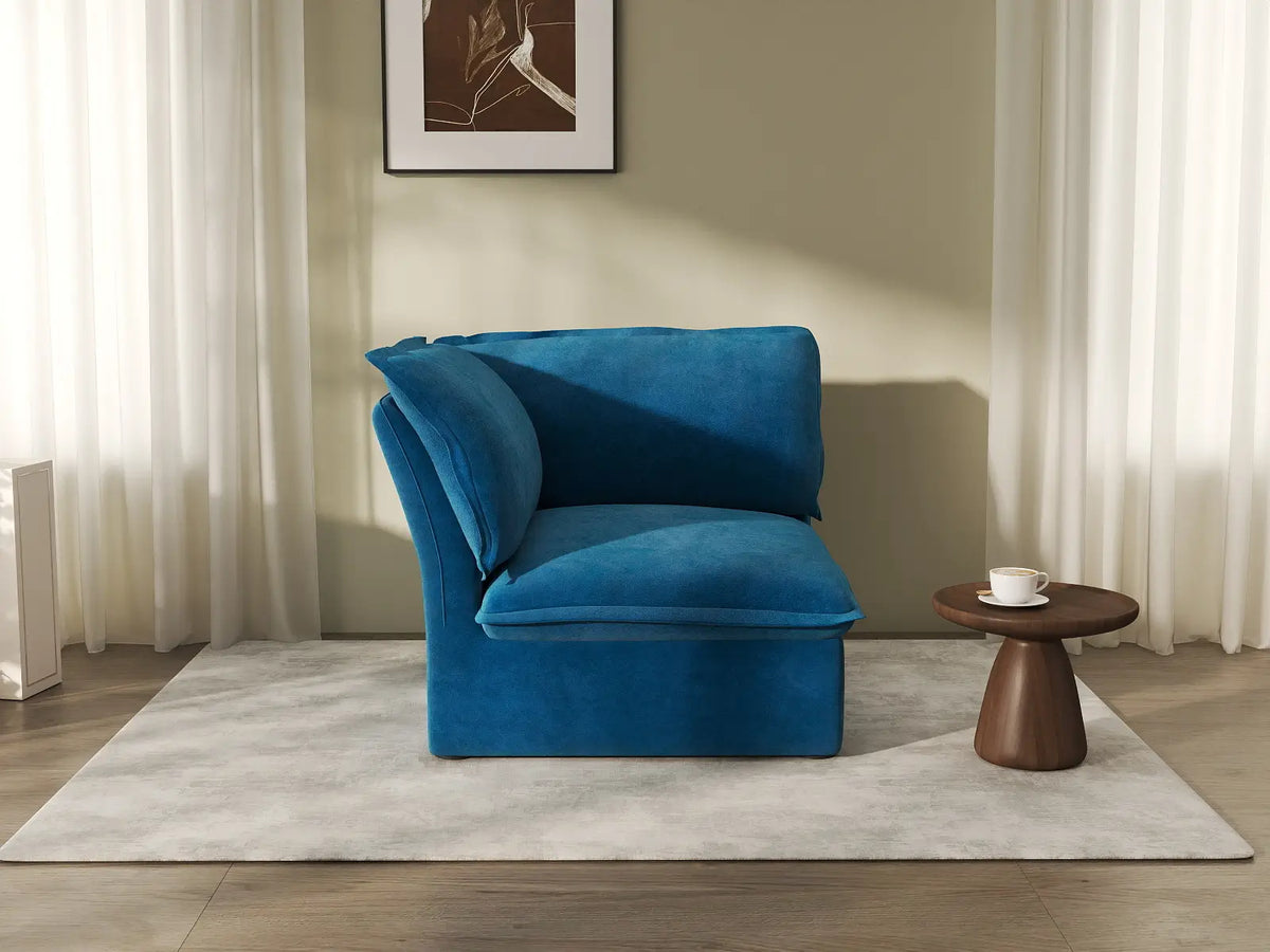 Deluxe Cloud Blue 1-Seater Velvet Single Sofa | 1-Piece, Washable Covers