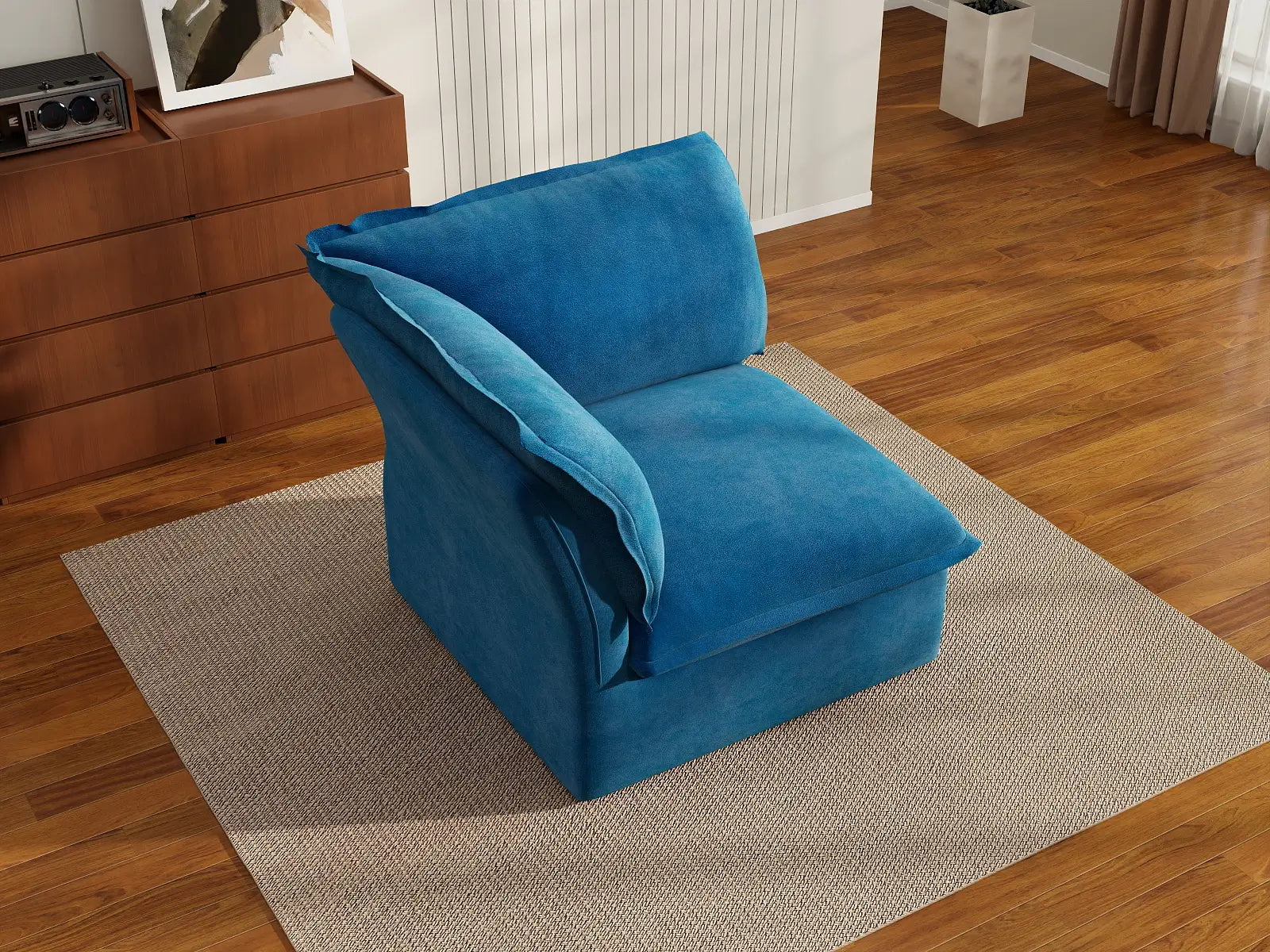 Sofá Individual de Terciopelo Azul Nube de Lujo de 1 Plaza | 1 Pieza, Fundas Lavables