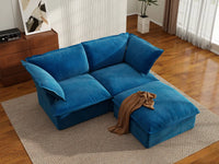 Deluxe Cloud Blue 2-Seater Chaise Sectional | 3-Piece (includes 1 ottoman), Velvet Fabric, Storage Ottoman