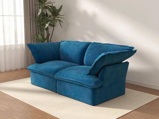 Sofá biplaza de lujo azul nube para espacios pequeños | 2 piezas, tela de terciopelo, fundas lavables