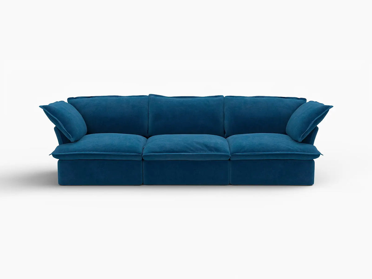 Deluxe Cloud Blue 3-Seater Modular Couch Sectional | 3-Piece, Velvet Fabric, Washable Covers
