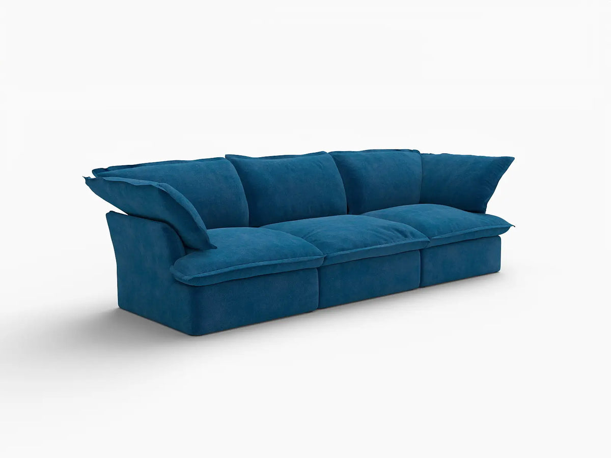 Deluxe Cloud Blue 3-Seater Modular Couch Sectional | 3-Piece, Velvet Fabric, Washable Covers