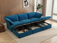 Deluxe Cloud Blue 3-Seater Modular Pit Sectional | 6-Piece (includes 3 ottomans), Velvet Fabric, Storage Ottoman
