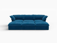 Deluxe Cloud Blue 3-Seater Modular Pit Sectional | 6-Piece (includes 3 ottomans), Velvet Fabric, Storage Ottoman