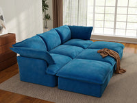 Deluxe Cloud Blue 3-Seater Modular Pit Sectional | 6-Piece (includes 3 ottomans), Velvet Fabric, Storage Ottoman