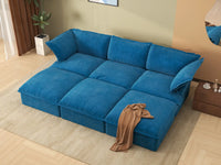 Deluxe Cloud Blue 3-Seater Modular Pit Sectional | 6-Piece (includes 3 ottomans), Velvet Fabric, Storage Ottoman