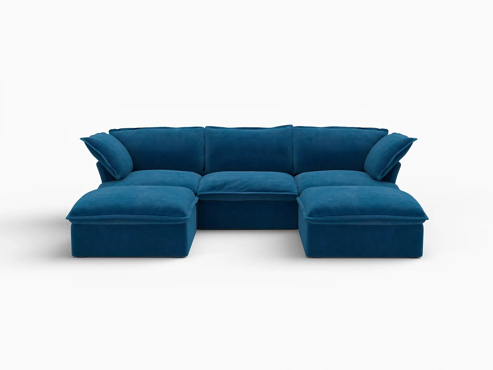 Deluxe Cloud Blue 3-Seater Modular U-Shaped Sectional | 5-Piece (includes 2 ottomans), Velvet Fabric, Storage Ottoman