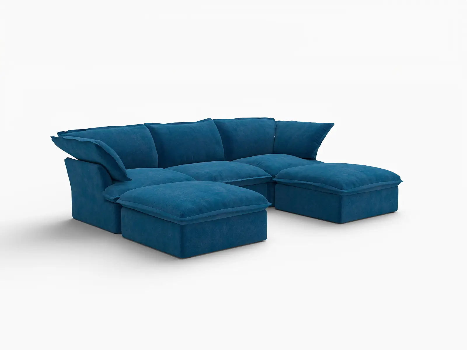 Deluxe Cloud Blue 3-Seater Modular U-Shaped Sectional | 5-Piece (includes 2 ottomans), Velvet Fabric, Storage Ottoman