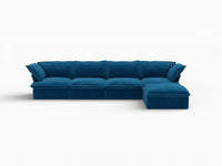 Deluxe Cloud Blue 4-Seater L-Shaped Sectional Sofa | 5-Piece (includes 1 ottoman), Velvet Fabric, Storage Ottoman