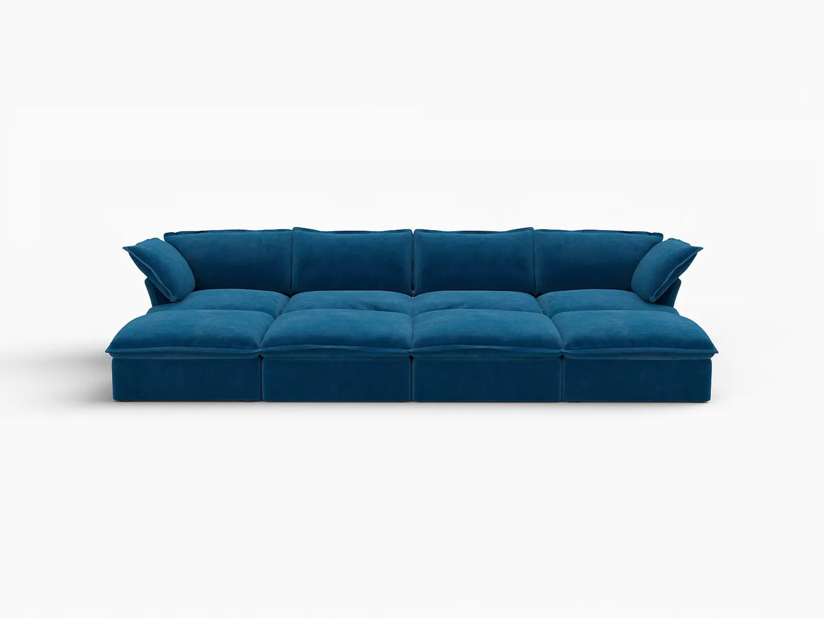 Deluxe Cloud Blue 4-Seater Pit Sectional with Storage | 8-Piece (includes 4 ottomans), Velvet Fabric, Washable Covers