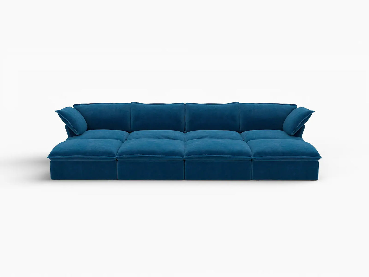 Deluxe Cloud Blue 4-Seater Pit Sectional with Storage | 8-Piece (includes 4 ottomans), Velvet Fabric, Washable Covers
