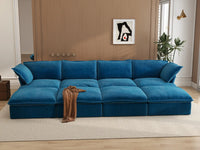 Deluxe Cloud Blue 4-Seater Pit Sectional with Storage | 8-Piece (includes 4 ottomans), Velvet Fabric, Washable Covers
