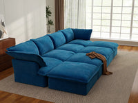 Deluxe Cloud Blue 4-Seater Pit Sectional with Storage | 8-Piece (includes 4 ottomans), Velvet Fabric, Washable Covers