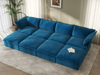 Deluxe Cloud Blue 4-Seater Pit Sectional with Storage | 8-Piece (includes 4 ottomans), Velvet Fabric, Washable Covers