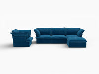 Sofá de 4 plazas Deluxe Nube Azul con almacenamiento | 5 piezas (incluye 1 otomana), tela de terciopelo, fundas lavables