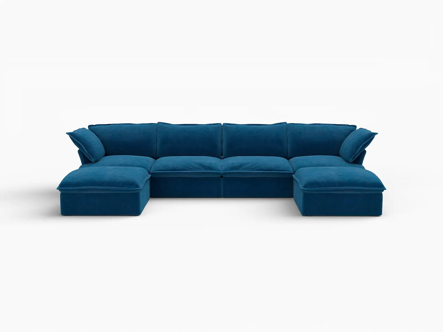 Sofá de lujo en forma de U de 4 plazas Cloud Blue con almacenaje | 6 piezas (incluye 2 otomanas), tela de terciopelo, fundas lavables