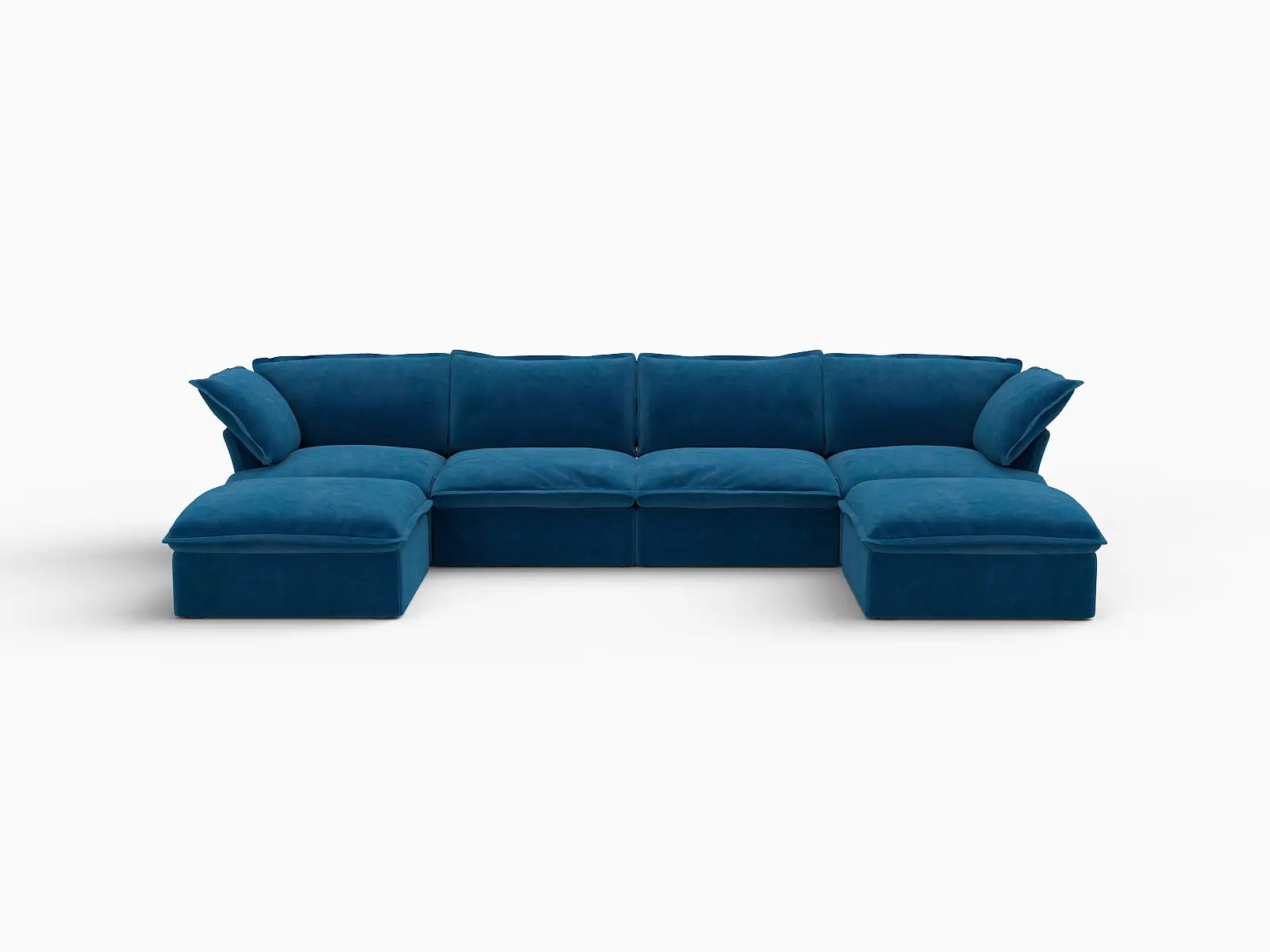 Sofá de lujo en forma de U de 4 plazas Cloud Blue con almacenaje | 6 piezas (incluye 2 otomanas), tela de terciopelo, fundas lavables