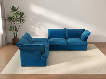 Sofá de lujo Cloud Blue de 4 plazas en forma de V con almacenamiento | 5 piezas (incluye 1 otomana), tejido de terciopelo, fundas lavables