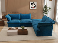 Deluxe Cloud Blue 4-Seater V-Shaped Sofa with Storage | 5-Piece (includes 1 ottoman), Velvet Fabric, Washable Covers