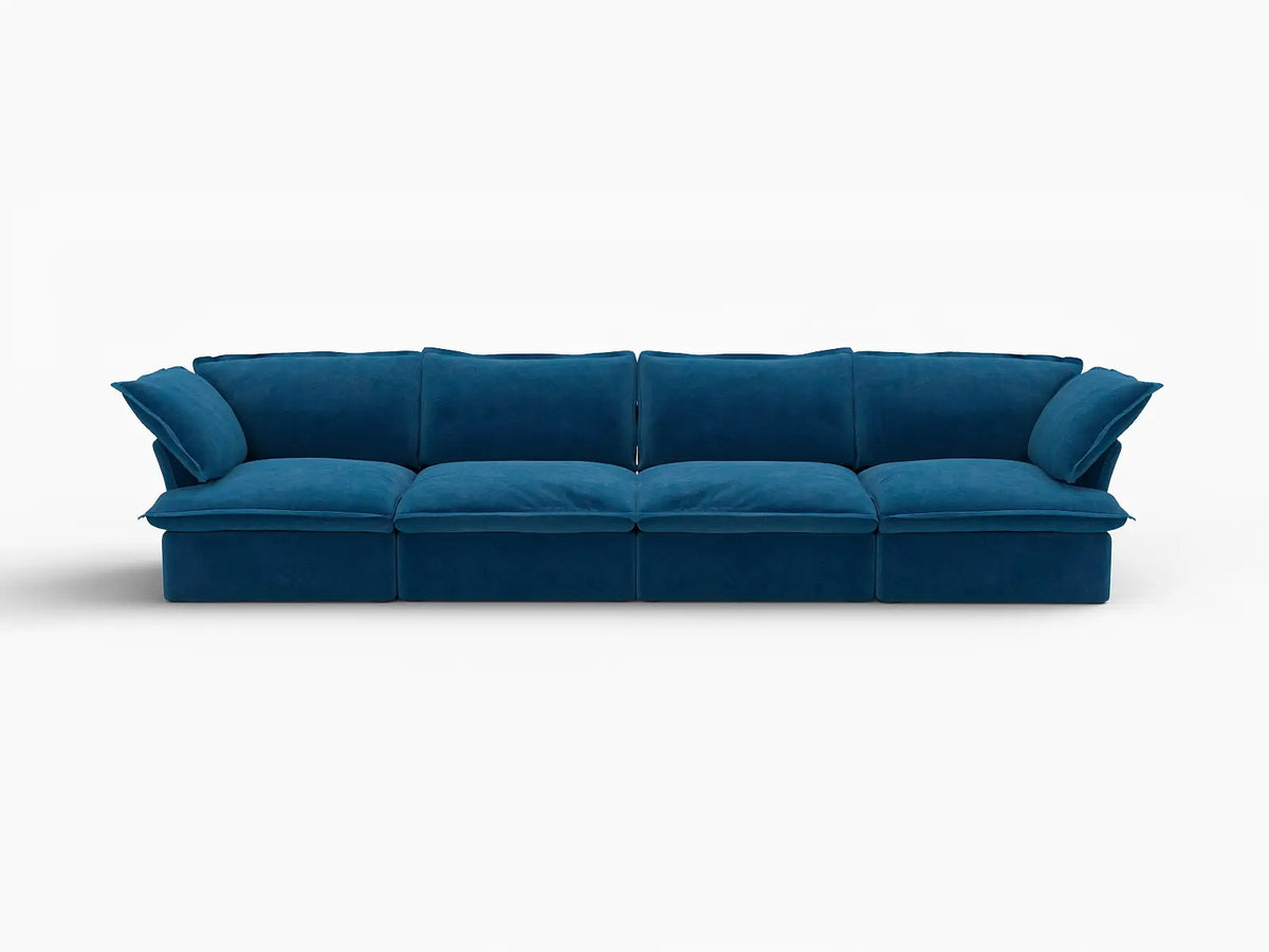 Sofá Seccional de Terciopelo Azul Nube de Lujo de 4 Plazas | 4 Piezas, Fundas Lavables