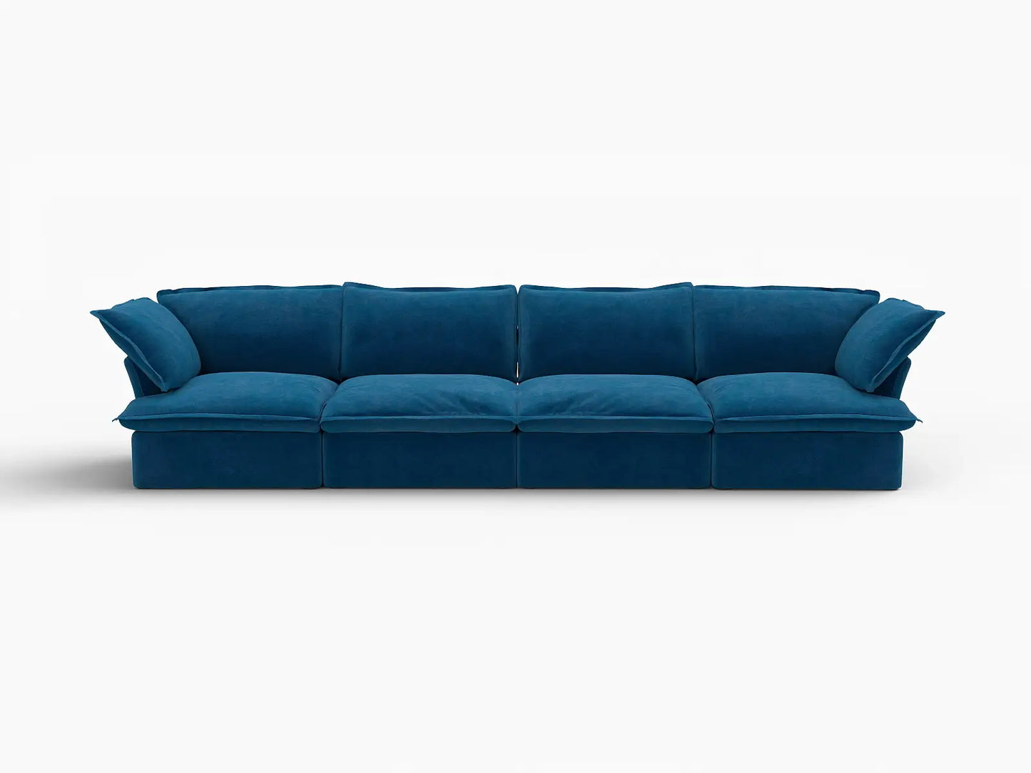 Sofá Seccional de Terciopelo Azul Nube de Lujo de 4 Plazas | 4 Piezas, Fundas Lavables