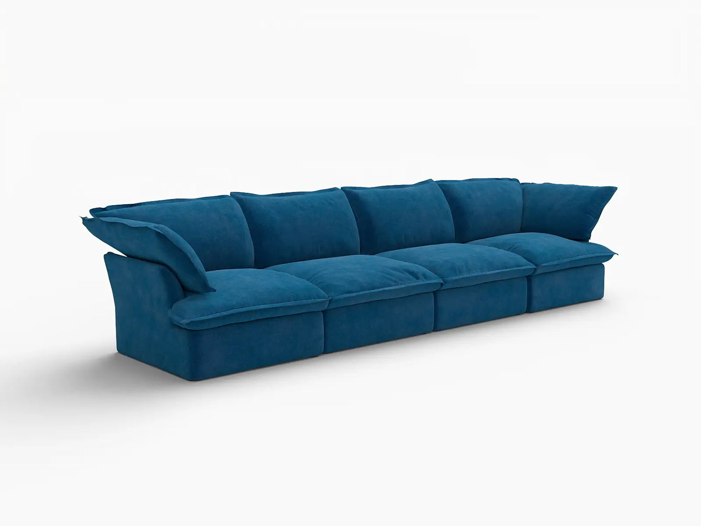 Sofá Seccional de Terciopelo Azul Nube de Lujo de 4 Plazas | 4 Piezas, Fundas Lavables