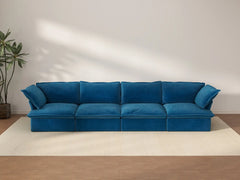 Sofá Seccional de Terciopelo Azul Nube de Lujo de 4 Plazas | 4 Piezas, Fundas Lavables