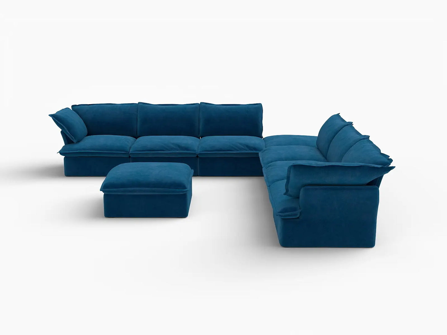 Deluxe Cloud Blue 6-Seater Sofa with Storage | 8-Piece (includes 2 ottomans), Velvet Fabric, Washable Covers