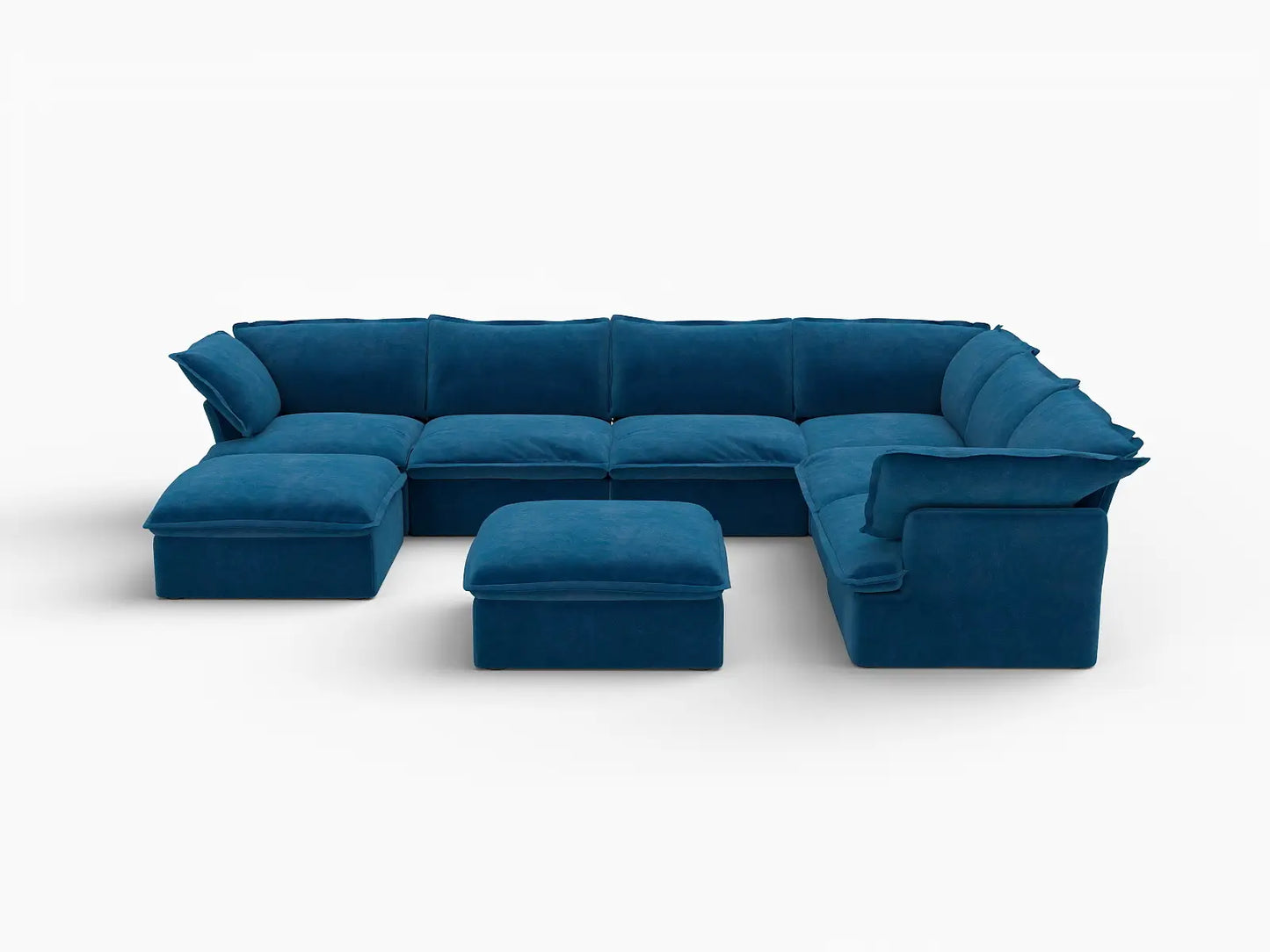 Deluxe Cloud Blue 6-Seater Sofa with Storage | 8-Piece (includes 2 ottomans), Velvet Fabric, Washable Covers