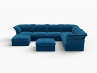 Deluxe Cloud Blue 6-Seater Sofa with Storage | 8-Piece (includes 2 ottomans), Velvet Fabric, Washable Covers