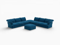 Deluxe Cloud Blue 6-Seater Sofa with Storage | 8-Piece (includes 2 ottomans), Velvet Fabric, Washable Covers