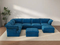 Deluxe Cloud Blue 6-Seater Sofa with Storage | 8-Piece (includes 2 ottomans), Velvet Fabric, Washable Covers
