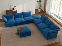 Deluxe Cloud Blue 6-Seater Sofa with Storage | 8-Piece (includes 2 ottomans), Velvet Fabric, Washable Covers