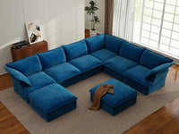 Deluxe Cloud Blue 6-Seater Sofa with Storage | 8-Piece (includes 2 ottomans), Velvet Fabric, Washable Covers