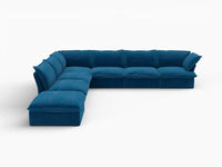 Deluxe Cloud Blue 6-Seater V-Shaped Sectional | 7-Piece (includes 1 ottoman), Velvet Fabric, Storage Ottoman
