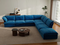 Deluxe Cloud Blue 6-Seater V-Shaped Sectional | 7-Piece (includes 1 ottoman), Velvet Fabric, Storage Ottoman