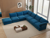Deluxe Cloud Blue 6-Seater V-Shaped Sectional | 7-Piece (includes 1 ottoman), Velvet Fabric, Storage Ottoman