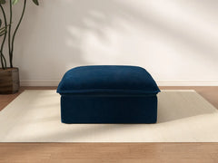 Deluxe Cloud Dark Blue 1-Seater Modular Ottoman | 1-Piece (includes 1 ottoman), Velvet Fabric, Storage Ottoman