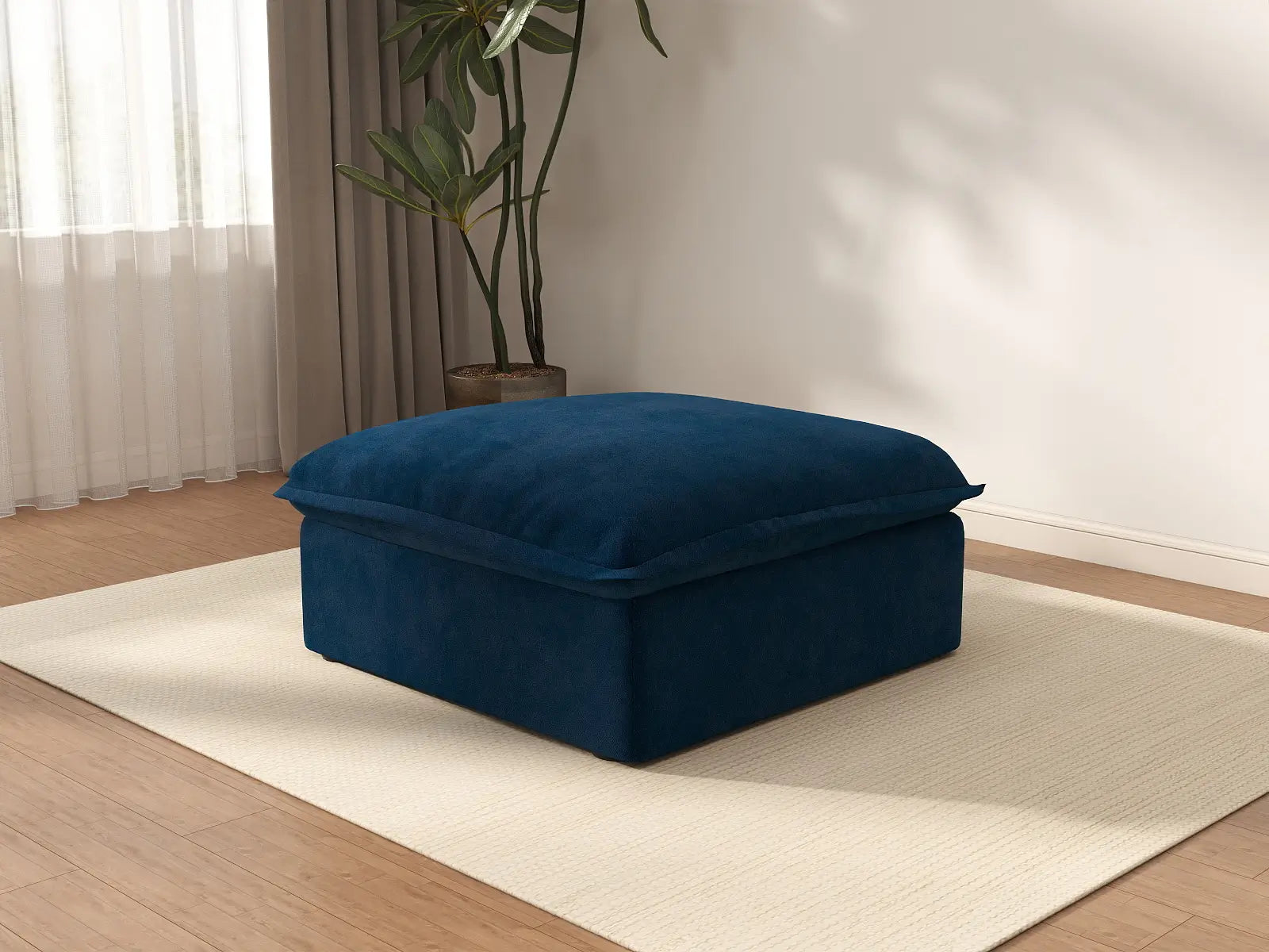 Puf modular Deluxe Nube Azul Oscuro de 1 asiento | 1 pieza (incluye 1 puf), tejido de terciopelo, puf de almacenamiento